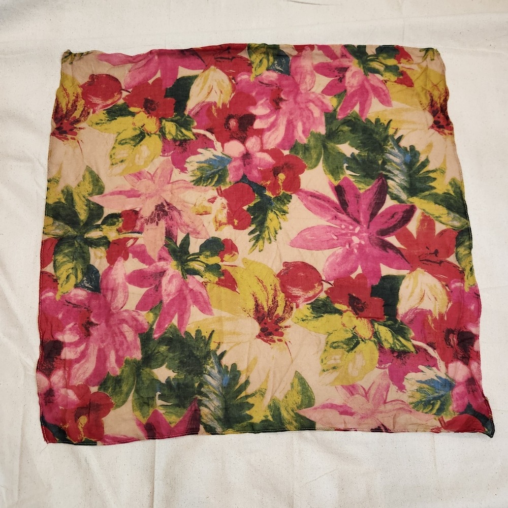 Patricia Nash Floral Print Scarf 266" X 26" 100% Viscose Red Pink Tropical